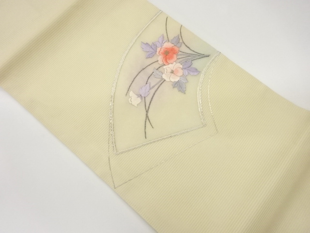 JAPANESE NAGOYA OBI FOR SUMMER / EMBROIDERY / FLORAL PLANTS